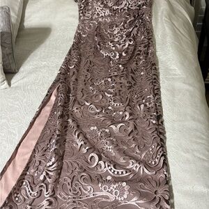 JS Collection Size 6  Lace Evening Gown Pink and Black Color